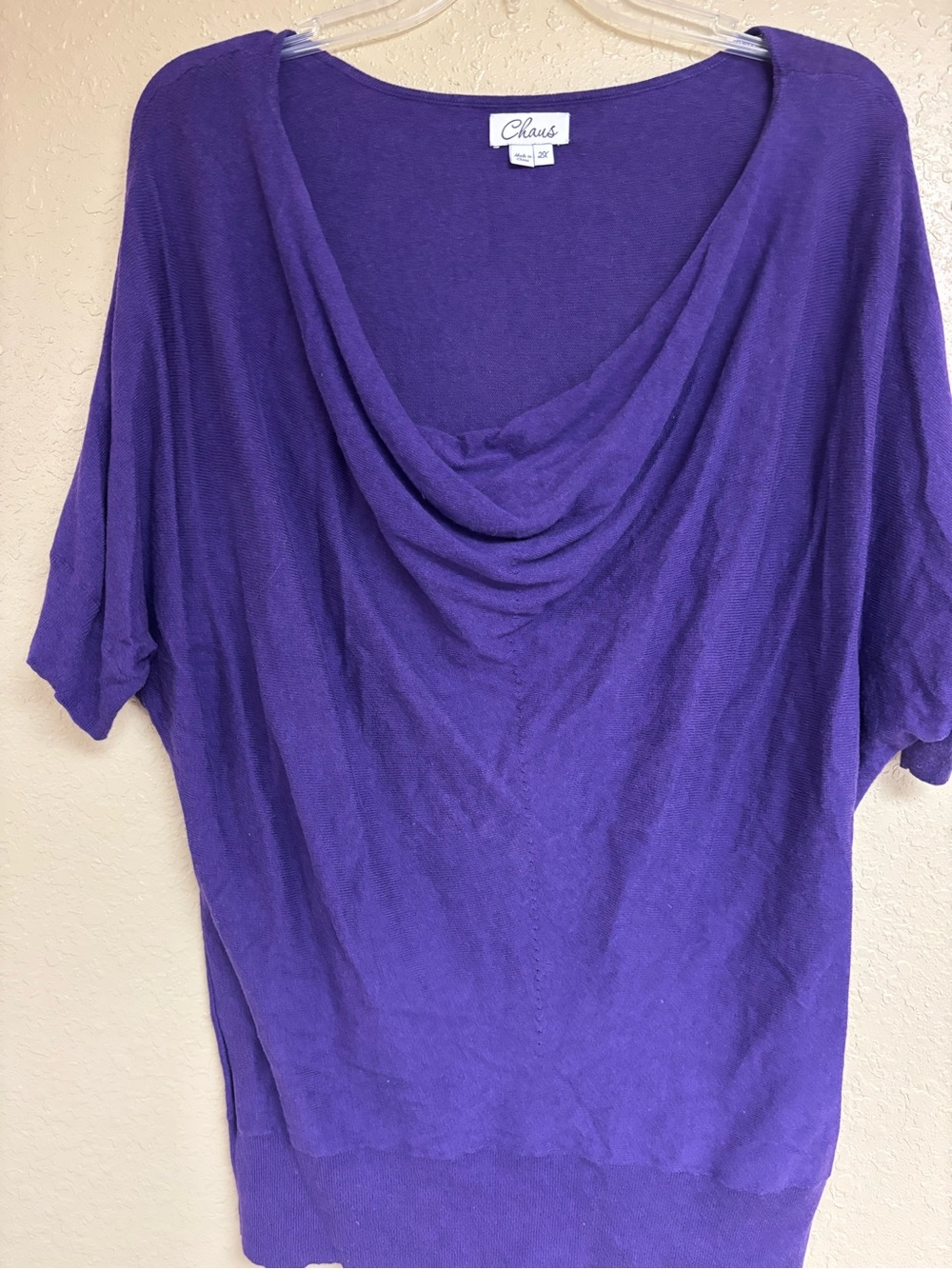 Chaus Purple Cowl Neck Dolman Sleeve Top